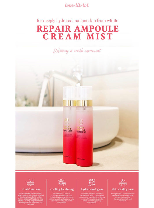 Tom-Tit-Tot Repair Ampoule Cream Mist | Brightening & Hydrating Facial Spray | COOLIF + Calmskin A7 + 11 Hyaluronic Acids | Tom Tit Tot K-Beauty