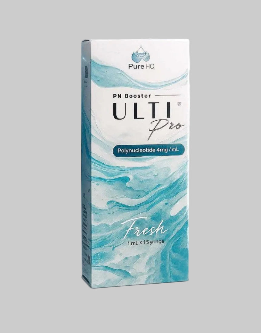 Box of ULTI Pro PN Booster Polynucleotide 4mg with marbled design on a gray background