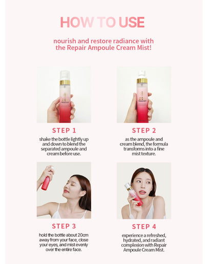 Tom-Tit-Tot Repair Ampoule Cream Mist | Brightening & Hydrating Facial Spray | COOLIF + Calmskin A7 + 11 Hyaluronic Acids | Tom Tit Tot K-Beauty
