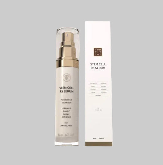 Stem Cell RS Serum bottle and packaging on a gray background