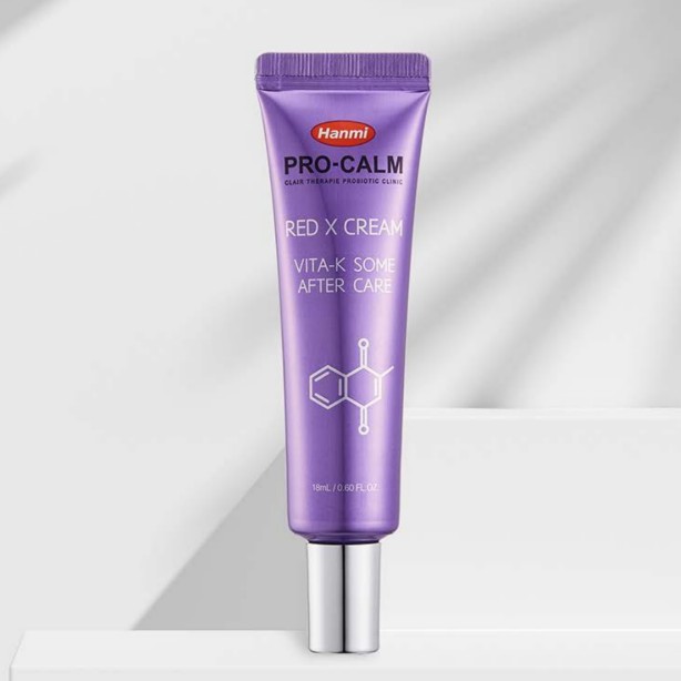 Hanmi Pro-Calm in a purple container. A lightweight, soothing vitamin K after care moisturizer designed to comfort delicate skin and support a calm, refreshed appearance. Absorbs quickly, leaving skin feeling soft, smooth, and balanced without heaviness or residue.
