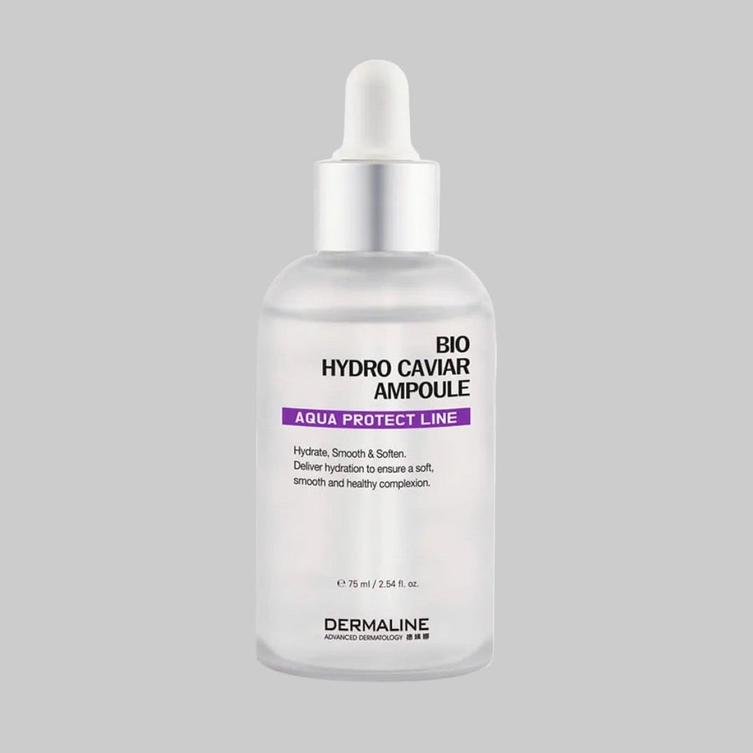 Dermaline dermatology bio activating hydro caviar ampoule with dropper, 75ml / 2.54 oz. Hydrate, smooth, and soften.