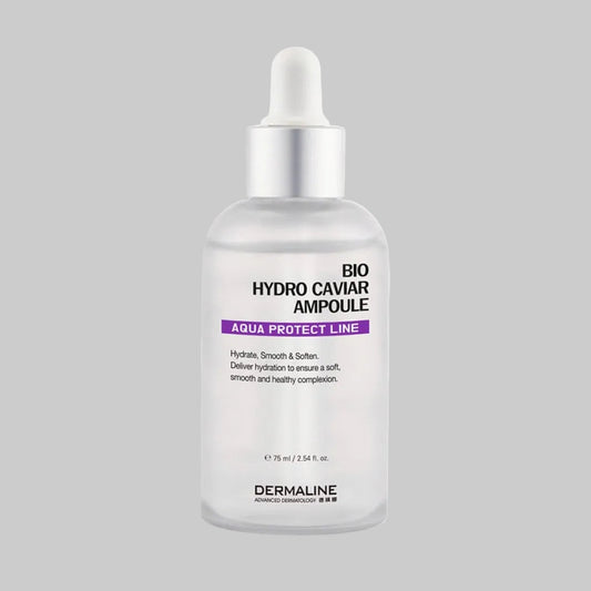 Dermaline dermatology bio activating hydro caviar ampoule with dropper, 75ml / 2.54 oz. Hydrate, smooth, and soften.
