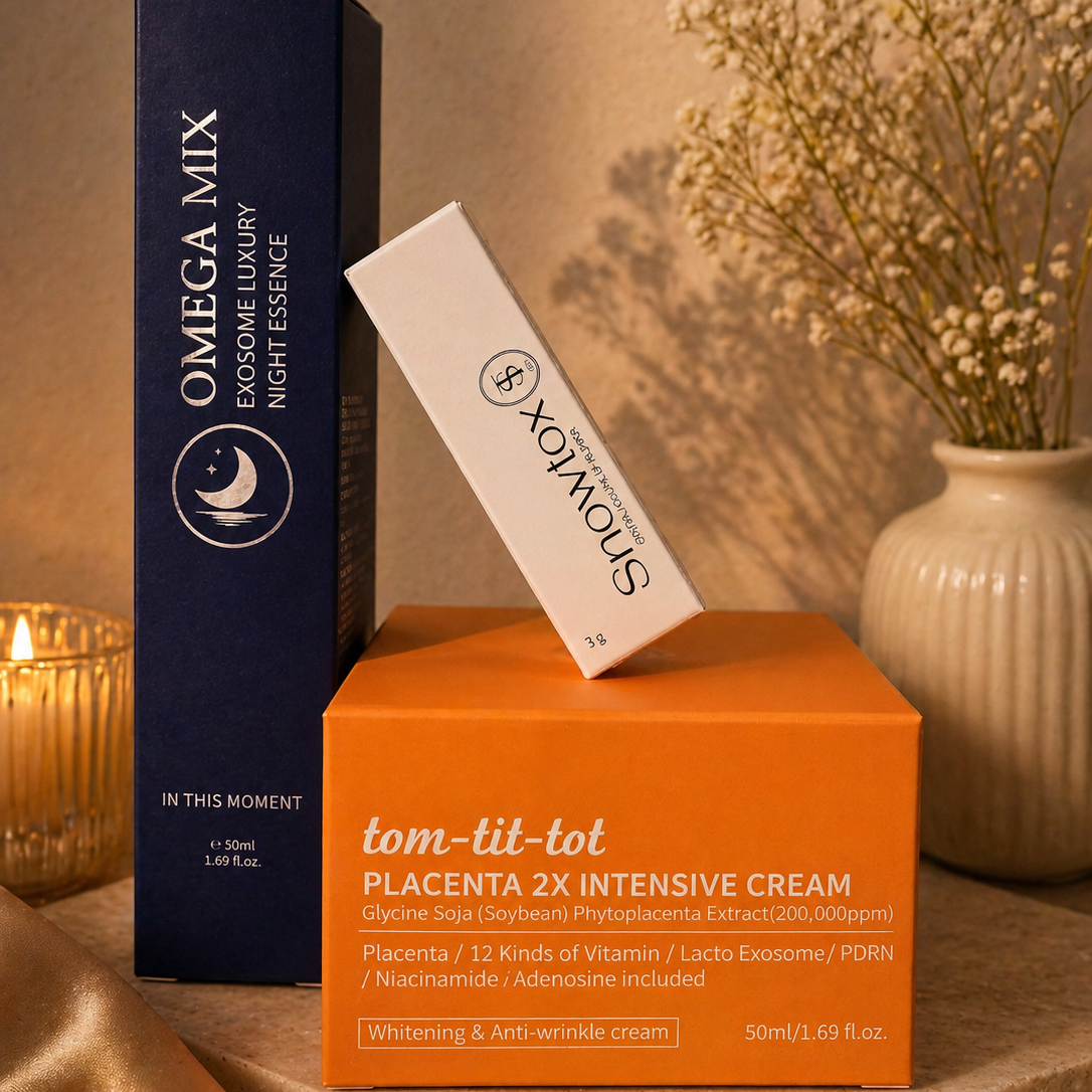 Glow-Unique Glow & Plump Gift Set – Omega Mix Night Essence, Placenta Cream & Lip Plumper