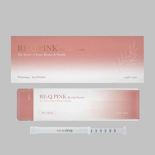 RE:Q PINK Revital Serum, 3 1.8ml applicators in a pink and white box. Hydrating serum for intimate area. "The secret of inner beauty and health," whitening/brightening and anti-wrinkle. Good for sensitive skin and daily self care.